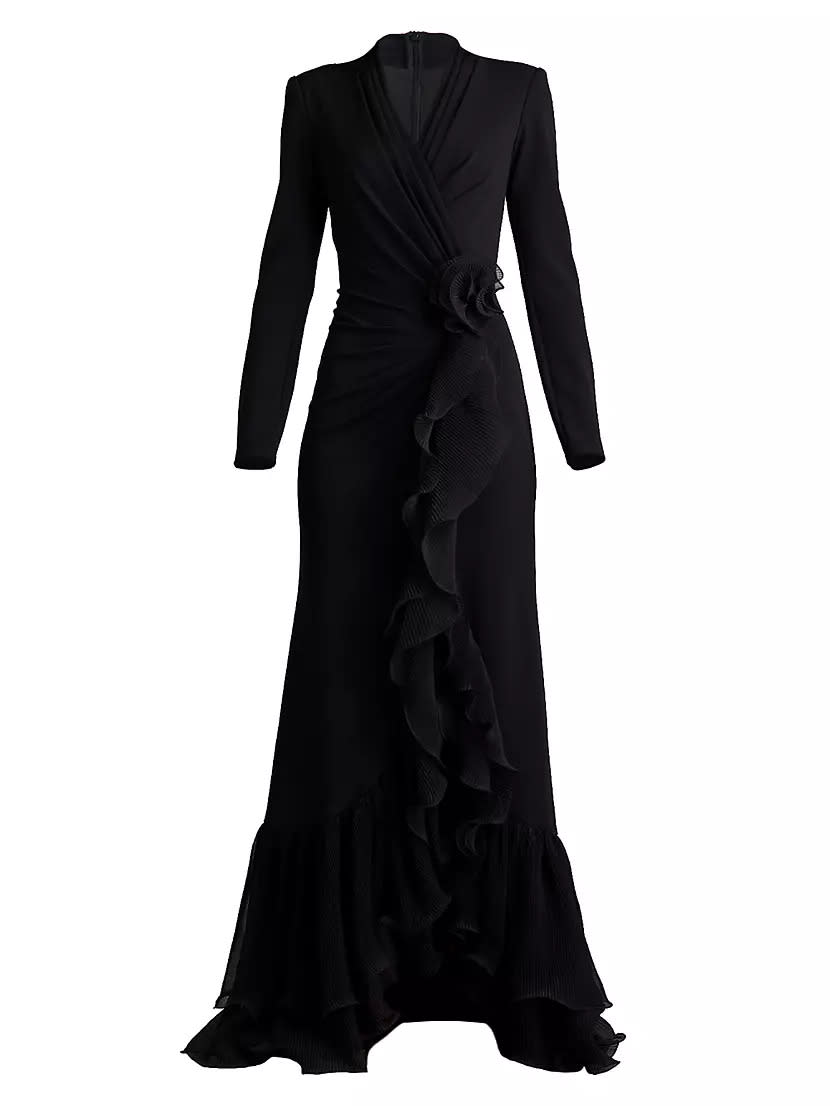 Ruffle-Trimmed Crepe Gown