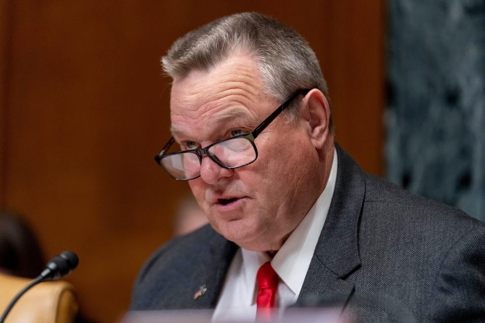 Chairman Sen. Jon Tester, D-Mont., speaks during a Senate Appropriations Subcommittee on Defense budget hearing on Capitol Hill in Washington, May 2, 2023.