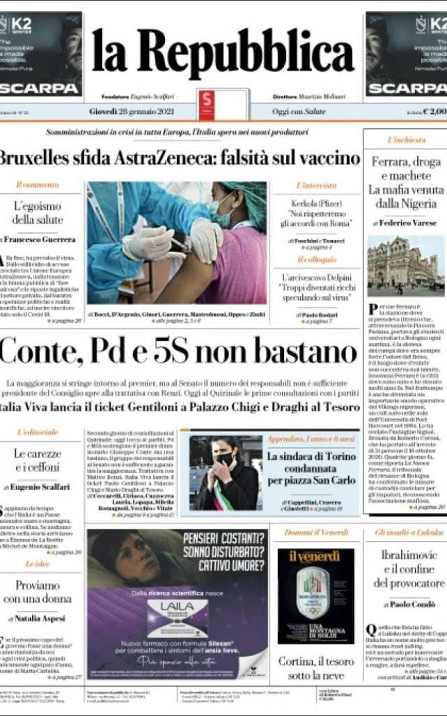 'Brussels challenges AstraZeneca' says Italy's La Repubblica newspaper - La Repubblica