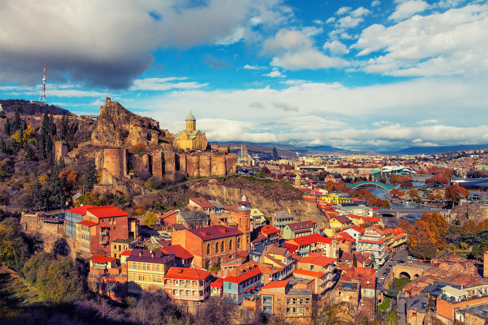 Beautiful panoramic view of Tbilisi at sunset