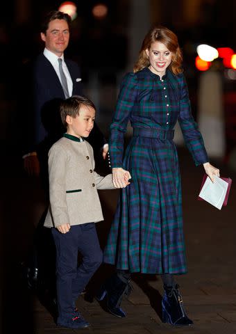 <p>Max Mumby/Indigo/Getty</p> Christopher Woolf, Princess Beatrice and Edoardo Mapelli Mozzi attend the Together At Christmas Carol Service at Westminster Abbey on December 8, 2023.