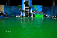 <p>Many people <a rel="nofollow noopener" href="http://mashable.com/2016/08/05/zika-toxic-water-problems-rio-olympics/?utm_campaign=Mash-BD-Synd-Yahoo-Watercooler-Full&utm_cid=Mash-BD-Synd-Yahoo-Watercooler-Full" target="_blank" data-ylk="slk:highlighted the problems;elm:context_link;itc:0;sec:content-canvas" class="link ">highlighted the problems</a> with the water outdoors in Rio leading up to the <a rel="nofollow noopener" href="http://mashable.com/category/olympics/?utm_campaign=Mash-BD-Synd-Yahoo-Watercooler-Full&utm_cid=Mash-BD-Synd-Yahoo-Watercooler-Full" target="_blank" data-ylk="slk:2016 Summer Olympics;elm:context_link;itc:0;sec:content-canvas" class="link ">2016 Summer Olympics</a>.</p> <p>On Tuesday, the attention quickly turned to the water in the diving pool, which seemed to change from a cool blue to a slime green overnight.</p> <div><p>SEE ALSO: <a rel="nofollow noopener" href="http://mashable.com/2016/08/08/rio-olympics-empty-seats-why/?utm_campaign=Mash-BD-Synd-Yahoo-Watercooler-Full&utm_cid=Mash-BD-Synd-Yahoo-Watercooler-Full" target="_blank" data-ylk="slk:Rio Olympics: What's up with all those empty seats?;elm:context_link;itc:0;sec:content-canvas" class="link ">Rio Olympics: What's up with all those empty seats?</a></p></div> <p>Among the people to notice was diver Tom Daley from Great Britain, who tweeted a photo of the stadium Tuesday afternoon.</p>  <p>BBC Sports journalist Nick Hope tweeted a statement saying that venue officials had tested the water and there was "no risk" to athletes' health. </p>  <p>However, the release also stated that officials were "investigating the cause of the situation."</p>  <p>Photos from Monday clearly show that the diving pool was a very different color.</p>  <p>Diving - Men's Synchronised 10m Platform Final. Tom Daley and Daniel Goodfellow of Great Britain win bronze Rio 2016 Olympic Games Day 3, Rio de Janeiro, Brazil Aug 8, 2016</p><div><p>Image: AP</p></div><p>And if you take a look at the water polo pool located directly next to the diving pool at the Maria Lenk Aquatics Center, clearly, something is wrong.</p>  <p>RIO DE JANEIRO, BRAZIL - AUGUST 09: General view of the diving pool at Maria Lenk Aquatics Centre on Day 4 of the Rio 2016 Olympic Games at Maria Lenk Aquatics Centre on August 9, 2016 in Rio de Janeiro, Brazil.</p><div><p>Image: Getty Images</p></div> <p>RIO DE JANEIRO, BRAZIL - AUGUST 09: General view of the diving pool at Maria Lenk Aquatics Centre on Day 4 of the Rio 2016 Olympic Games on August 9, 2016 in Rio de Janeiro, Brazil.</p><div><p>Image: Getty Images</p></div><p>After people started to notice the color conundrum, the hashtag #greenpool started to pick up on Twitter.</p>    