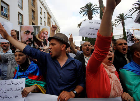 Demonstrators take part in a sit-in against the sentence of Moroccan court after jailing Moroccan activist and the leader of "Hirak" Nasser Zefzafi and number of other activists, in Rabat, Morocco June 27, 2018. REUTERS/Youssef Boudlal