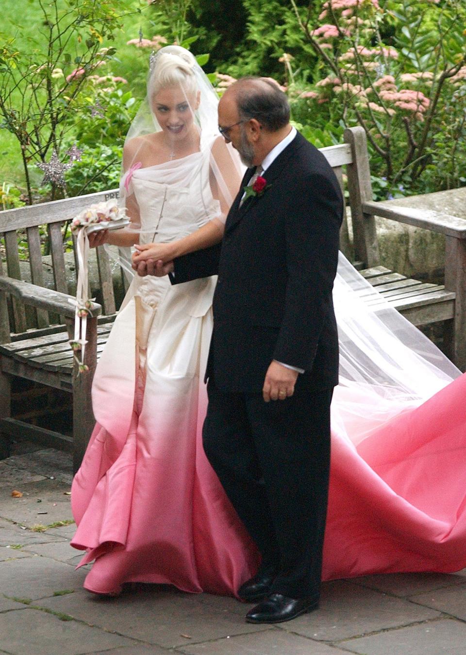 Gwen Stefani wore a pink gown for her 2002 wedding to Gavin Rossdale.