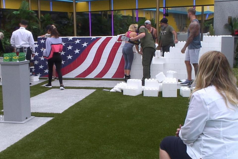 Task: The housemates had to build a wall in the garden (Channel 5)