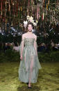 <p>This pistachio silk tulle dress sprinkled with four-leaf-clover embroidery is straight out of a Shakespearean tale. (Photo: Getty Images) </p>