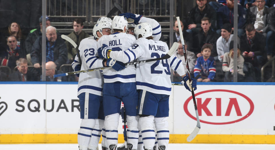 Justin Holl etched his name in the Toronto Maple Leafs’ record book Thursday night. (Photo by Jared Silber/NHLI via Getty Images)