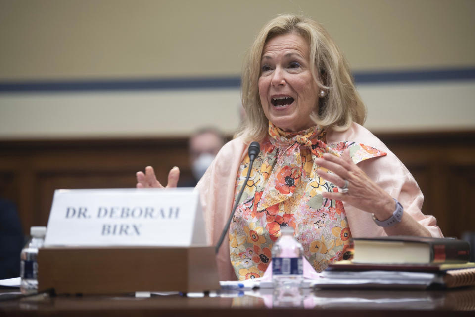 Former White House Coronavirus Response Coordinator Dr. Deborah Birx testifies before the House Select Subcommittee on the Coronavirus Crisis on Thursday, June 23, 2022 in Washington. (AP Photo/Kevin Wolf)