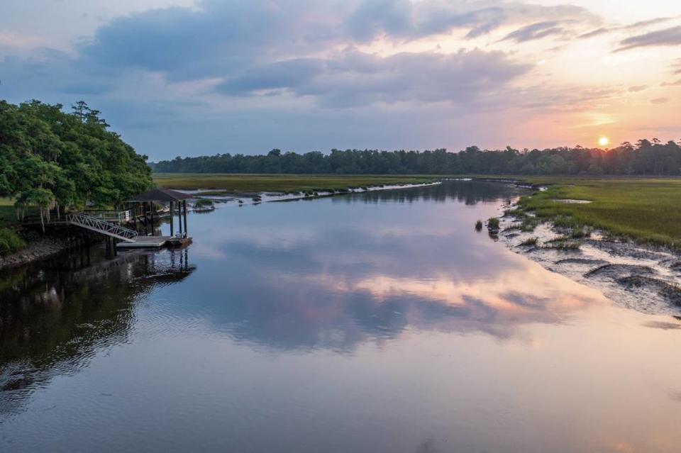 The Gregorie Neck estate encompasses coveted waterfront and marshfront views throughout the expansive Lowcountry property.