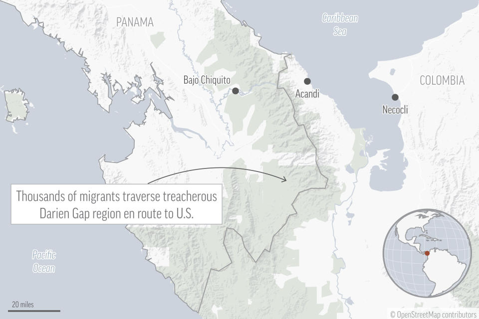 Thousands of migrants making their way to the United States are passing through the Darien Gap region between Panama and Colombia. (AP Graphic)