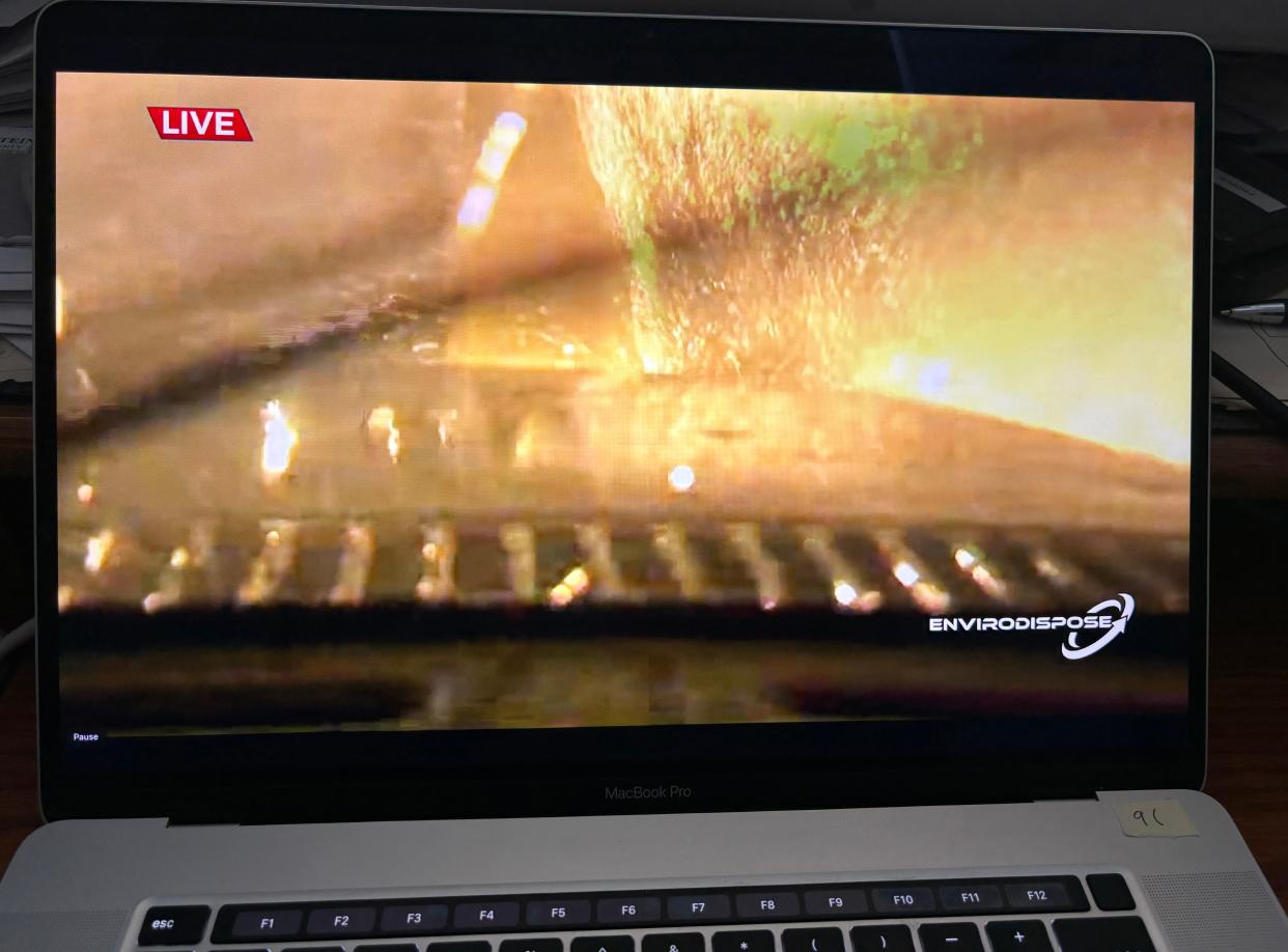 Photo of computer showing the Sunday 5/19/24 News 9 Storm Trackers Val and Amy Castor when their vehicle hydroplanes and goes off the road and flips.