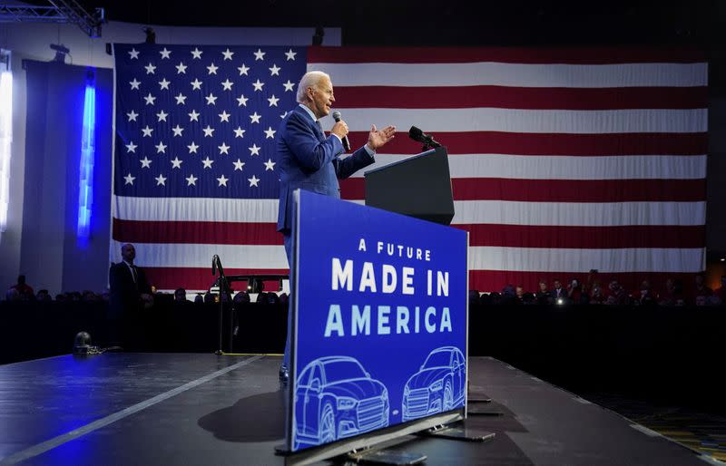 FILE PHOTO: U.S. President Biden visits the Detroit Auto Show in Detroit, Michigan