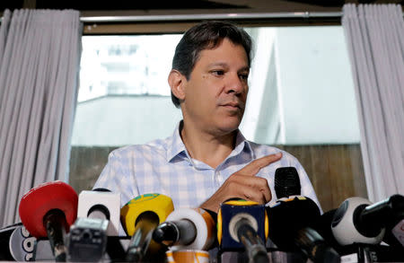 Fernando Haddad, presidential candidate of Brazil's leftist Workers' Party (PT) attends a media conference in Sao Paulo, Brazil October 25, 2018. REUTERS/Paulo Whitaker