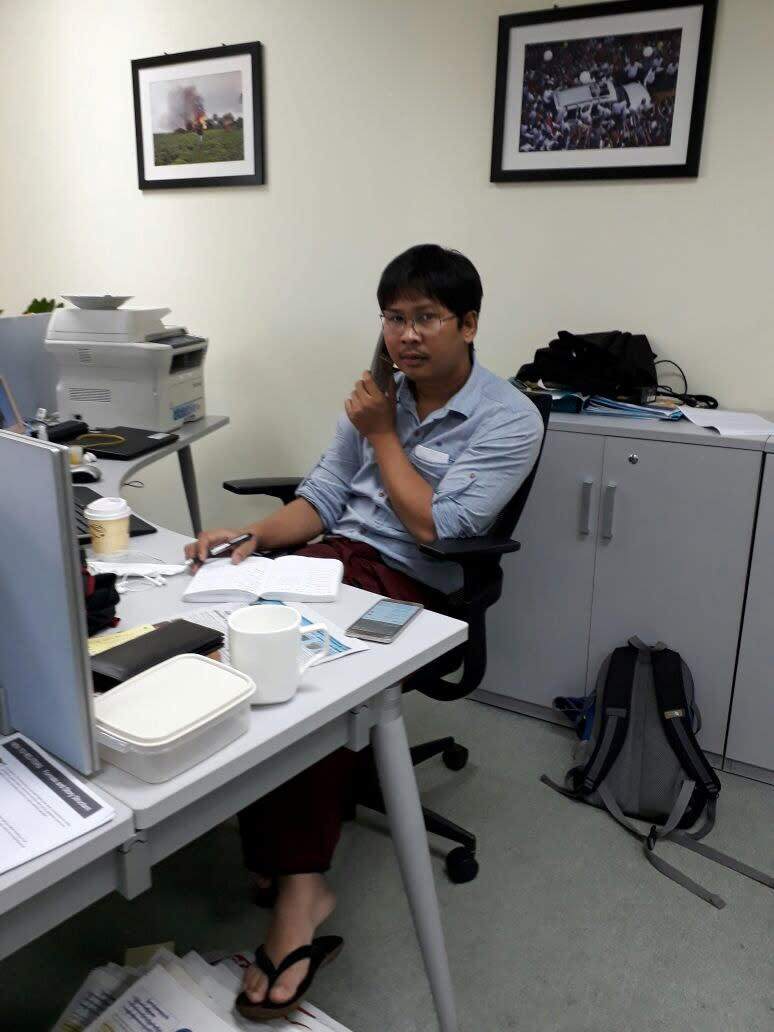 Reuters journalist Wa Lone is seen at the Reuters office in this undated photo in Yangon, Myanmar.