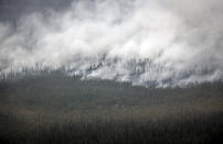 A wildfire burns south of Enterprise, Northwest Territories, Thursday, Aug. 17, 2023. (Jeff McIntosh/The Canadian Press via AP)