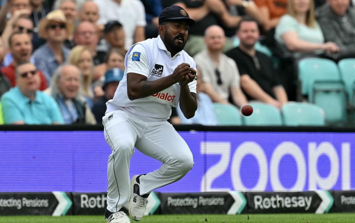 Sri Lanka's Asitha Fernando drops a catch