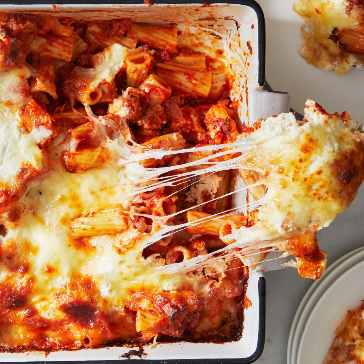 baked ziti with italian sausage ricotta garlic basil and tomato sauce