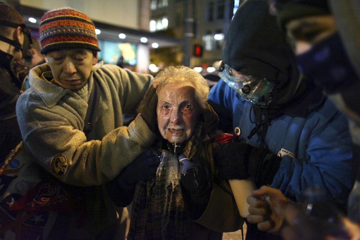 Dorli Rainey's expression is captured after she was pepper-sprayed in 2011 by Seattle cops.