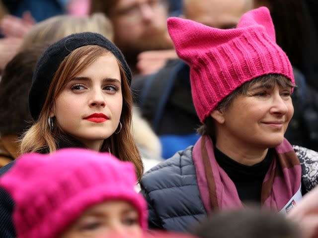 <p>Paul Morigi/WireImage</p> Emma Watson and her mom Jaqueline Luesby attend the rally at the Women's March in Washington D.C., in January 2017.