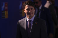 Canadian Prime Minister Justin Trudeau arrives for the NATO summit in Madrid, Spain, on Thursday, June 30, 2022. North Atlantic Treaty Organization heads of state will meet for a NATO summit in Madrid from Tuesday through Thursday. (AP Photo/Manu Fernandez)