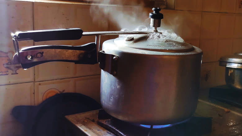 Pressure cooker on stovetop