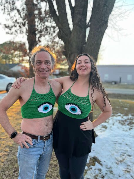 PHOTO: An Arkansas-based crochet artist and content creator Emily Beaver's father, Jeff Beaver, has been winning the internet by modeling her crochet crop tops and more looks. (Courtesy of Emily Beaver)