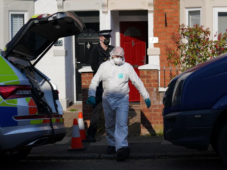 Forensic officers at Beal’s home (Jacob King/PA)