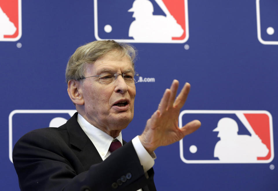 In this May 16, 2013, photo, baseball Commissioner Bud Selig answers a question during a news conference at Major League Baseball headquarters in New York. Alex Rodriguez has accepted his season-long suspension from Major League Baseball, the longest penalty in the sport's history related to performance-enhancing drugs. Rodriguez withdrew his lawsuits against Major League Baseball, Selig and the players' association to overturn his season-long suspension on Friday, Feb. 7, 2014. The notices of dismissal were filed in federal court in Manhattan. (AP Photo/Richard Drew)