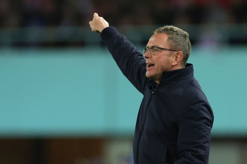 Austria coach Ralf Rangnick gives instructions during the International soccer match between Austria and Germany at Ernst Happel Stadium. Christian Charisius/dpa