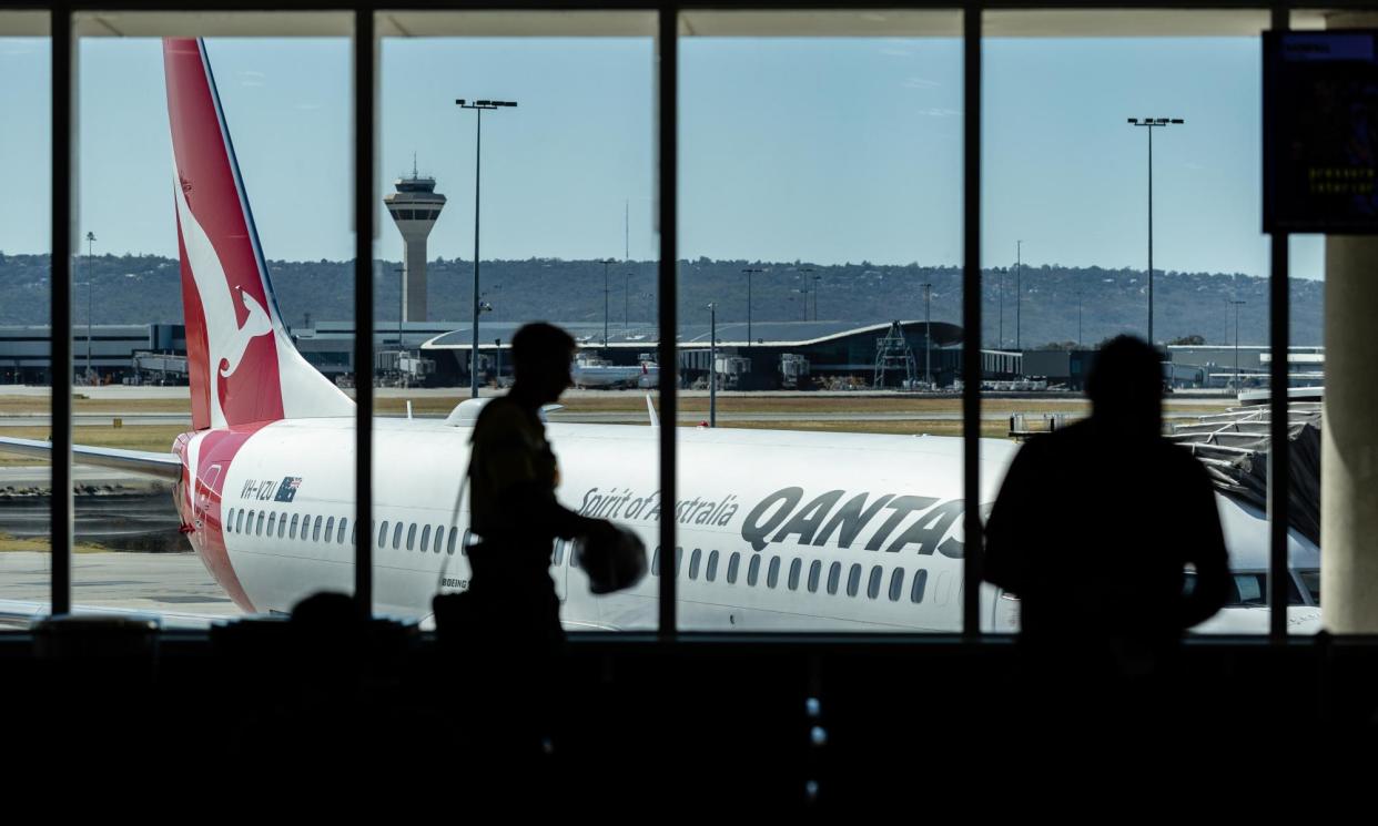 <span>Qantas aircraft at Perth airport. Maintenance works on a damaged runway were completed on Monday morning, an airport spokesperson said.</span><span>Photograph: Richard Wainwright/EPA</span>