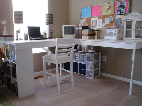 Make a DIY craft desk out of cube shelves 