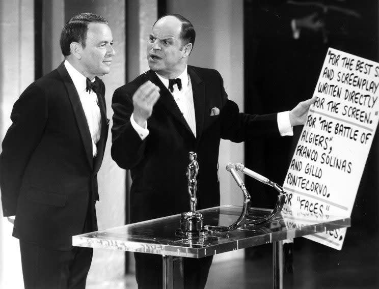 From left, Frank Sinatra, Don Rickles at the Academy Awards, April 14, 1969