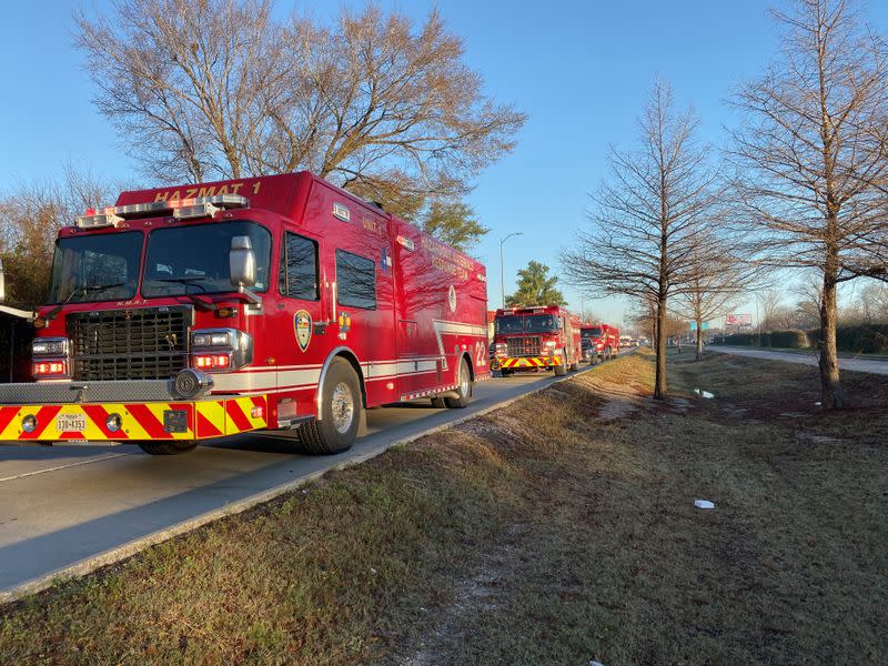 Emergency personnel work at the scene of an explosion in Houston