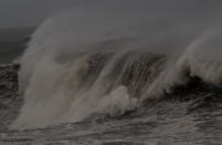 A view of high waves at Dhamra area of Bhadrak district, 160 km away from the eastern Indian state Odisha's capital city as the Cyclone 'Amphan' cross the Bay of Bengal Sea's eastern coast making devastation on the cyclonic weather wind and rain and make landfall on the boarder of West Bengal and Bangladesh on May 20, 2020. (Photo by STR/NurPhoto via Getty Images)