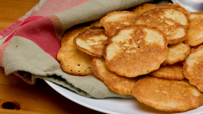 pile of hoecakes on towel