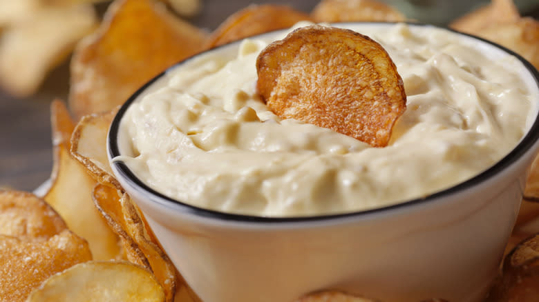 creamy dip with potato chip