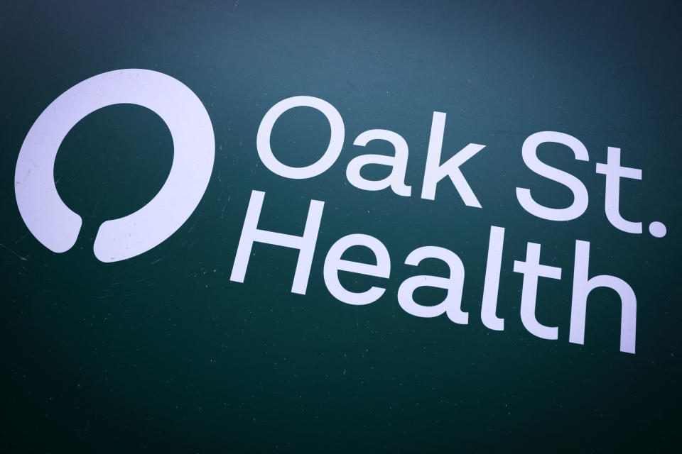 A logo outside an Oak Street Health urgent care center is pictured after CVS Health Corp (CVS.N) announced it will buy Oak Street Health Inc (OSH.N) for about $9.5 billion in cash, in Manhattan in New York City, New York, U.S., February 8, 2023. REUTERS/Mike Segar