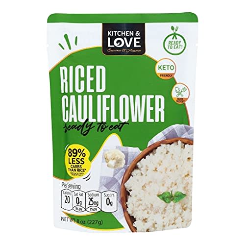 Kitchen & Love Riced Cauliflower 8 oz (6 Pack) | Low Carb Rice Alternative, Vegan, Gluten Free, Ready to Eat Food or Microwaveable Food, Dairy Free, Shelf Stable Food, Precooked Rice