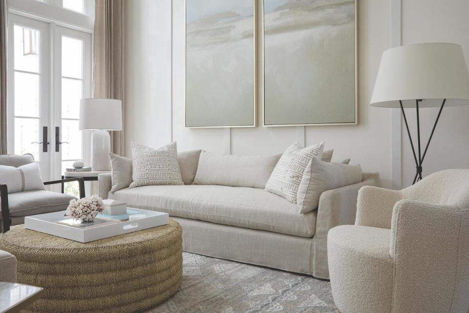 A serene sitting room marries a medley of neutral textures