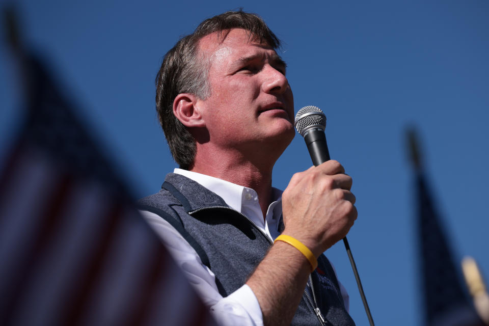 Republican gubernatorial candidate Glenn Youngkin (R-VA) speaks during an Early Vote rally October 19, 2021 in Stafford, Virginia. Youngkin is running against former Virginia Gov. Terry McAuliffe (D-VA). (Win McNamee/Getty Images)