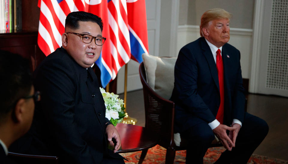 The North Korean leader and Trump appeared nervous when they sat down according to a body language expert. Source: AP