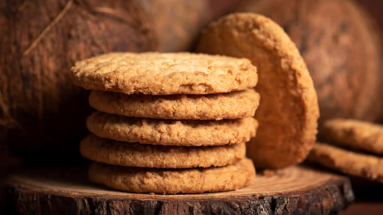 Stack of cookies on wood