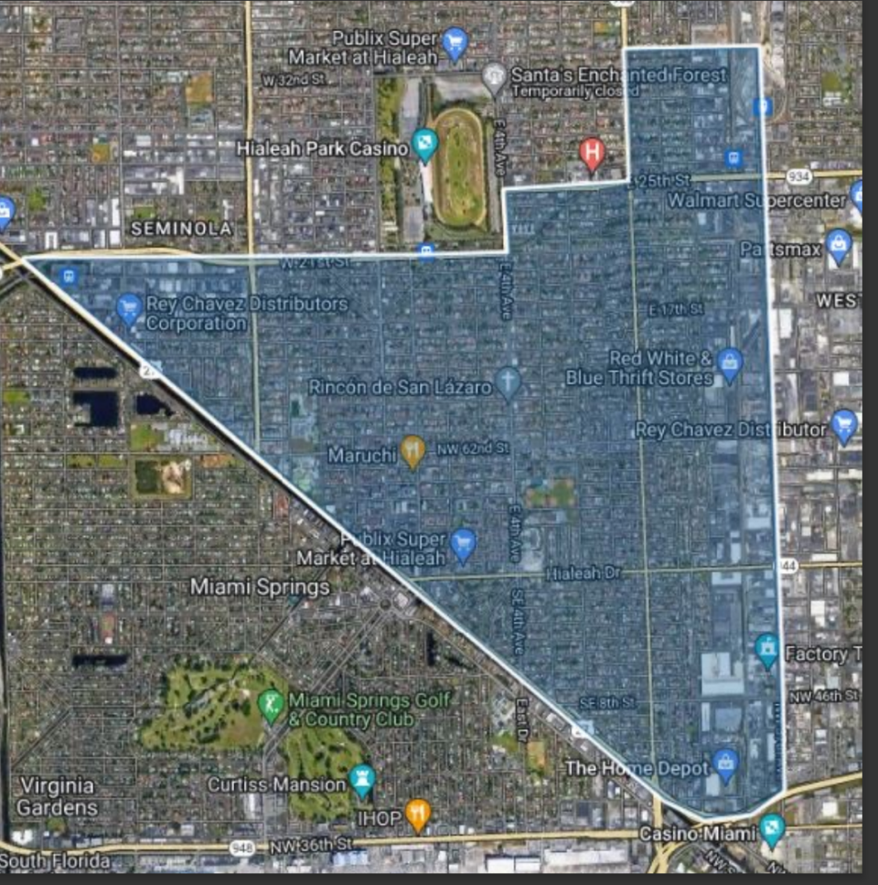 La tercera opción de la Agencia de Reurbanización Comunitari (CRA) propuesta por el concejal de Hialeah, Bryan Calvo, tendría una extensión de 2,668 acres, en un área delimitada por el norte con la línea del ferrocarril, al sur por la autopista SR 112, al oeste por Okeechobee Road y al este por límites de la ciudad.