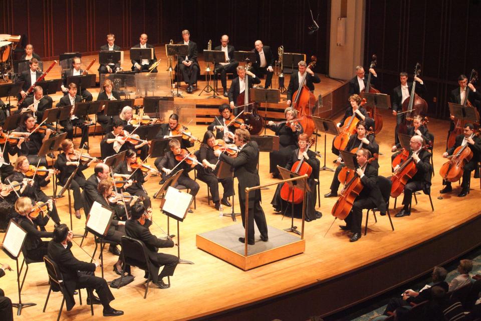 The Jacksonville Symphony Orchestra, pictured, will present a performance of signature works by George Gershwin and Sergei Rachmaninoff at 3 p.m. Sunday at Peabody Auditorium.