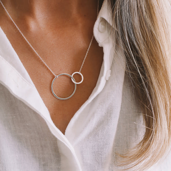 Double Circle Love Necklace in sterling silver, $50