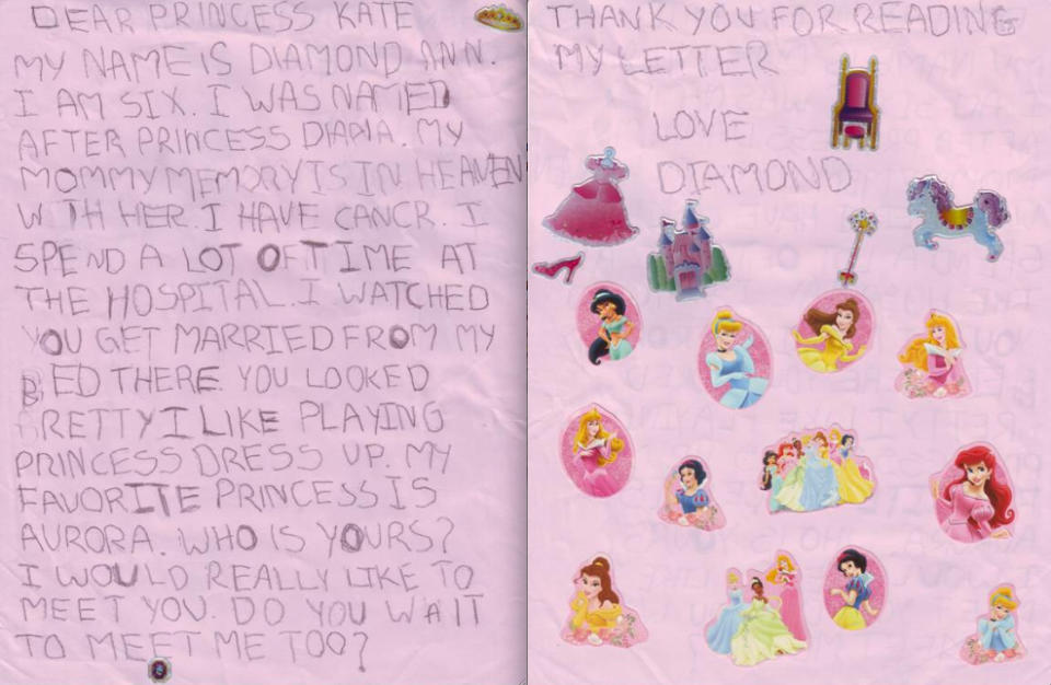 Diamond's letter to the Duchess of Cambridge