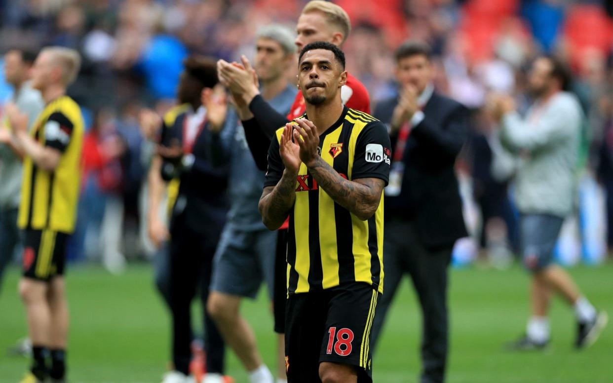 Watford's Andre Gray acknowledges the fans after his team's heavy FA Cup final defeat - PA