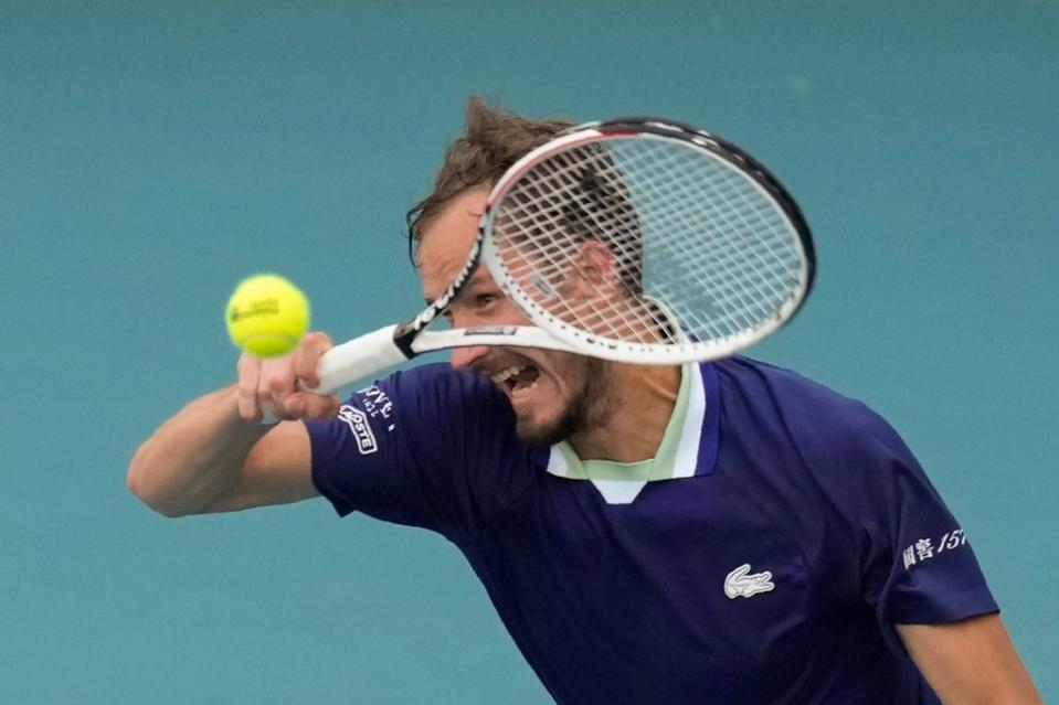 Daniil Medvedev struggled with the conditions in a defeat by Hubert Hurkacz (Rebecca Blackwell/AP) (AP)