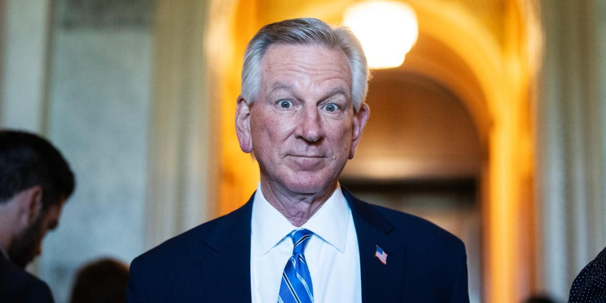 Sen. Tommy Tuberville spent nearly 10 minutes on Tuesday slamming a bill to provide aid to Ukraine. He wasn't even around to vote against it.