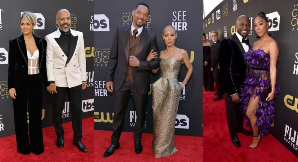 (l-r) Halle Berry and Van Hunt, Will Smith and Jada Pinkett Smith, Taye Diggs and Apryl Jones<br>Photos: Getty Images